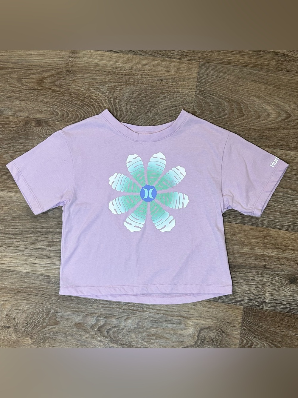 Hurley Girls Purple & White Flower Graphic Tee Crop Top Shirt - Girls (Youth) 6